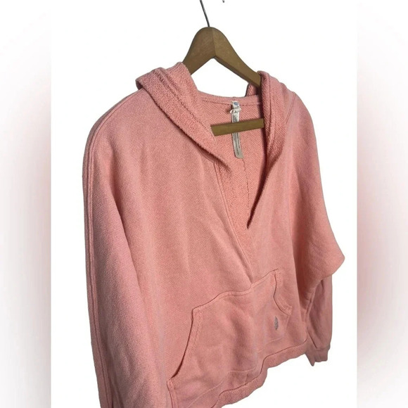 FREE PEOPLE Movement Reyes French Terrycloth Pink V Neck Valentines Day Sweater - Picture 5 of 13